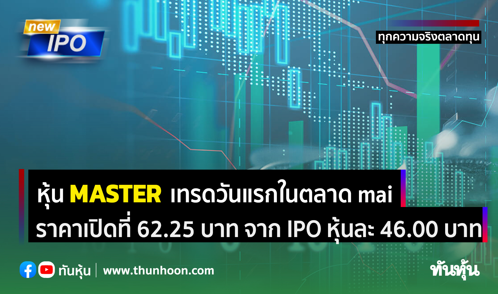 หุ้น MASTER เทรดวันแรกในตลาด mai ราคาเปิดที่ 62.25 บาท เพิ่มขึ้น 35.33% จาก IPO 